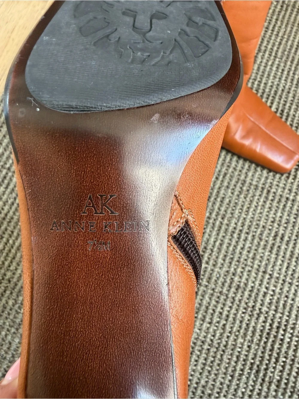 Anne Klein Cognac Leather Square-Toe Ankle Boots